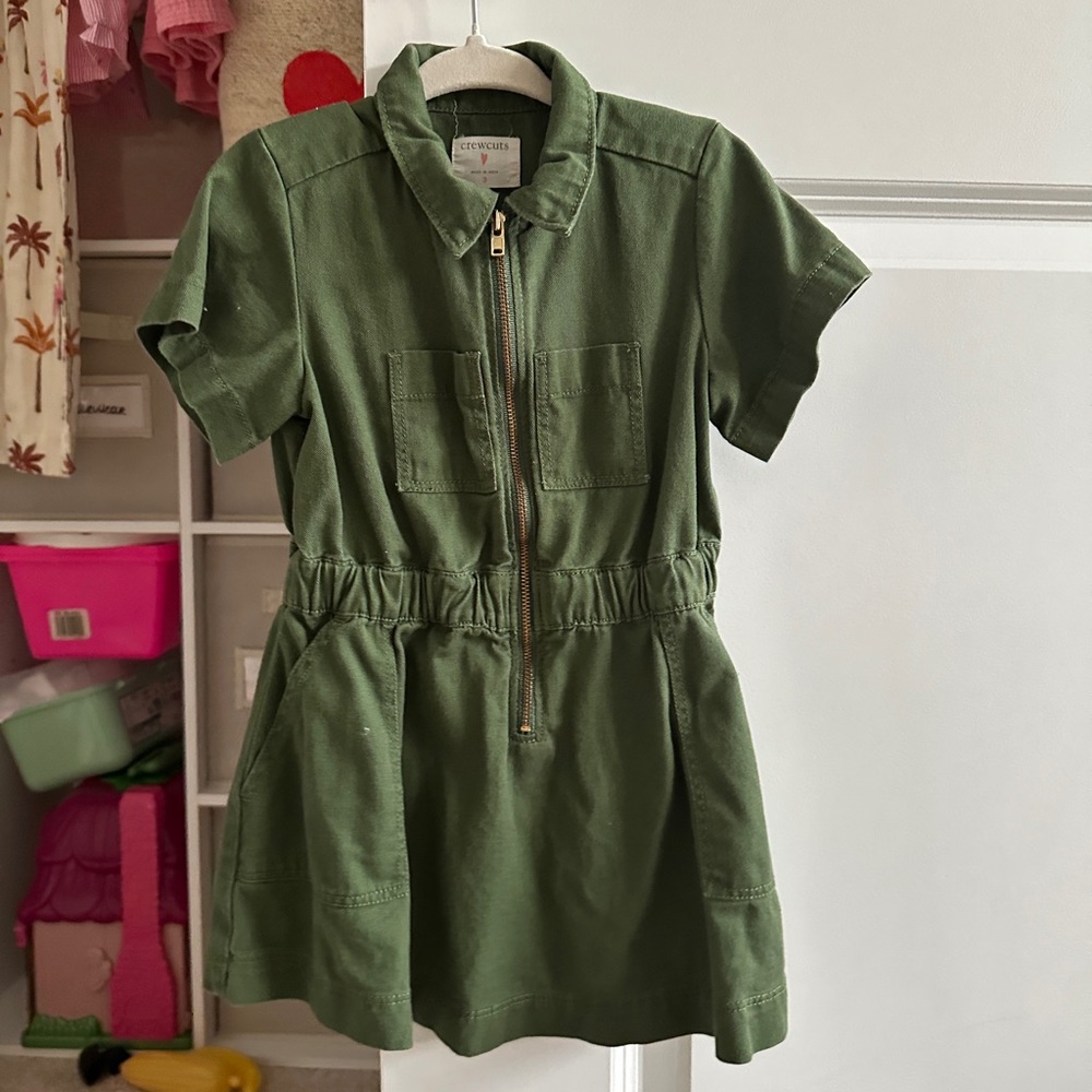 J. Crew Military Green Short Sleeve Zip-Up Dress
